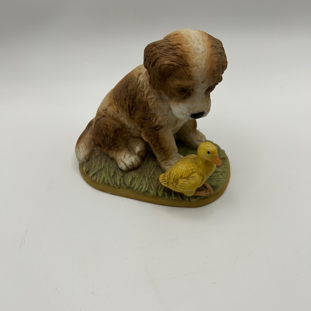Vintage HOMCO Puppy and‎ Duck Porcelain Figurine Collectible Farmhouse Decor